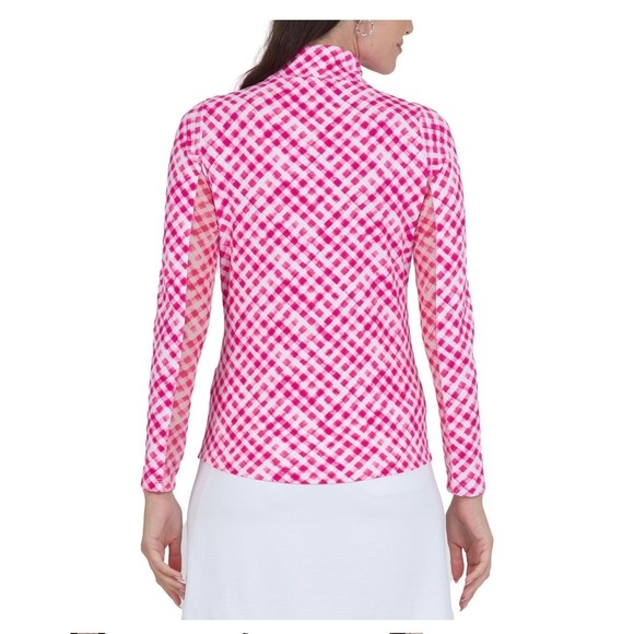 IBKUL Womens Long Sleeve Quarter Zip Golf Top Size XS Pink White Gingham UPF 50+ - Picture 4 of 9
